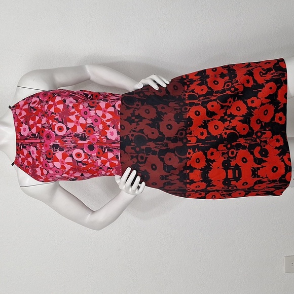 Badgley Mischka Red Pink Multicolor Romantic Printed Halter Sheath Dress Size 14 - Picture 3 of 15